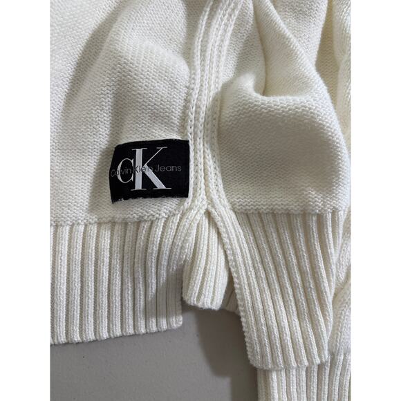 Calvin Klein Jeans Sweater Women's Size XL Cream Cable Knit Crew Neck Pullover - Picture 5 of 10